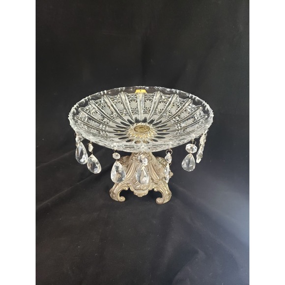 Loevsky & Loevsky Large Baroque Pedestal Crystal Centerpiece Bowl With Prisms - Picture 1 of 11